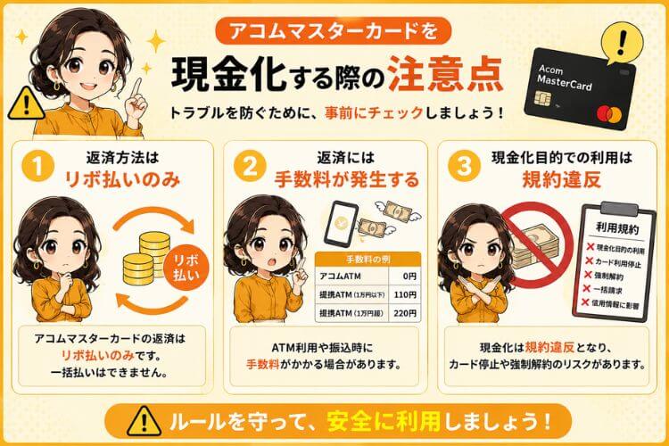 アコムマスターカードを現金化する際の注意点