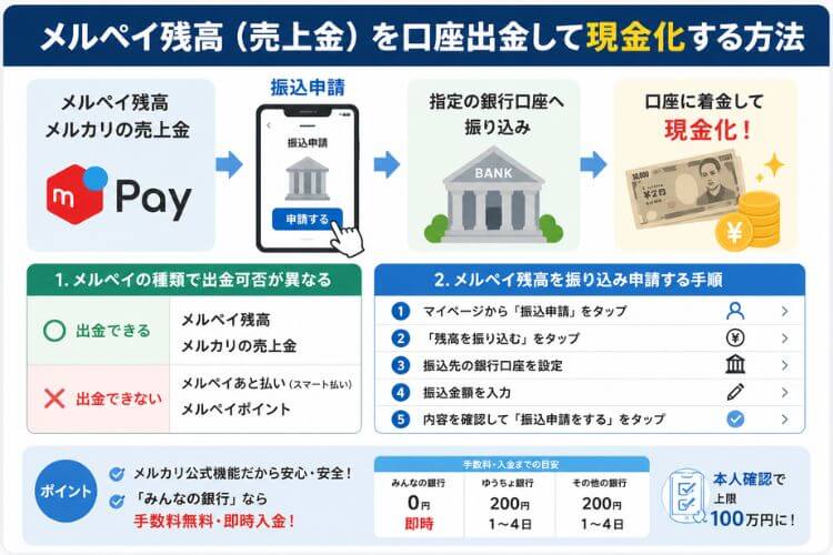 メルペイの売上金を口座出金する方法の解説画像