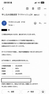 マイキャッシュ24 申し込み完了メール